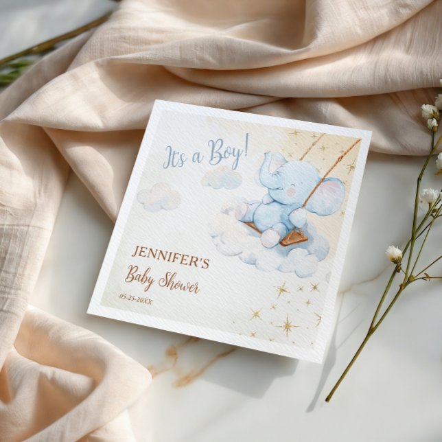 Cute Blue Elephant Cloud Baby Shower Serviette (Von Creator hochgeladen)