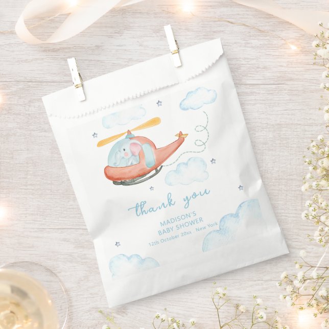 Cute Blue Elephant Helicopter Airplane Baby Shower Geschenktütchen (Ausgeschnitten)