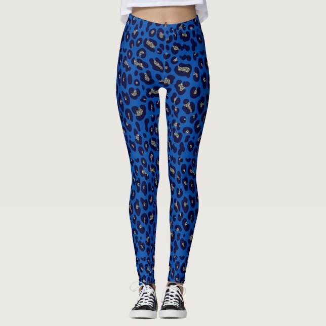 Cute Blue Empreinte de léopard Leggings (Devant)