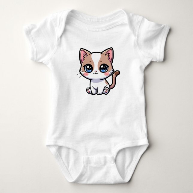 Cute Blue Eyed Cat Cartoon Character Baby Strampler (Vorderseite)