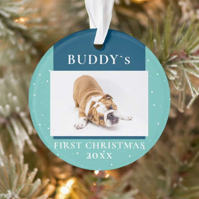 Cute Blue First Christmas Chien Chien Chien Photo (Arbre)