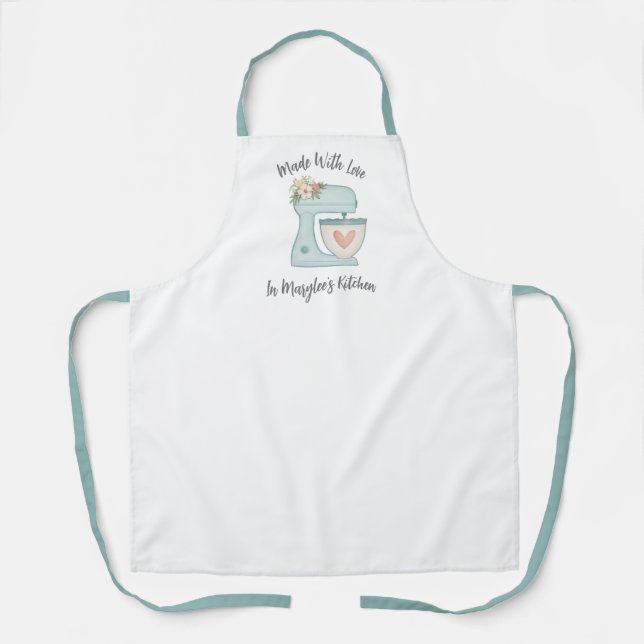 Cute Blue Floral Bakery Cake Mixer Apron Schürze (Vorderseite)