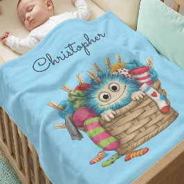 Cute Blue Fluffy Sock Monster Kids Design Fleecedecke