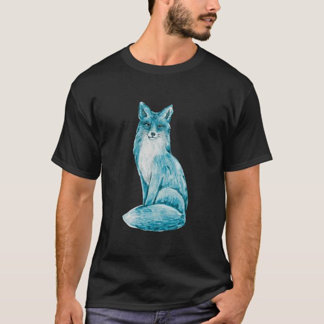 Cute Blue Fox Cartoon with Sparkle T-Shirt (Vorderseite)