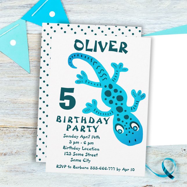 Cute Blue Gecko Lizard Boy Birthday Party  Einladung (Von Creator hochgeladen)