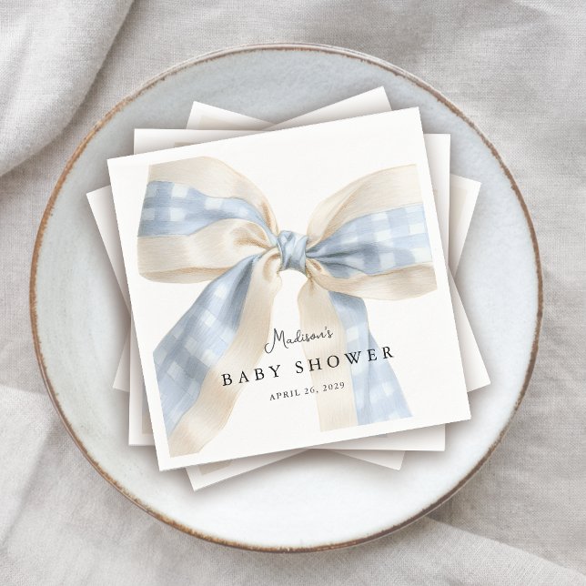 Cute Blue Gingham Checks Bow Baby Shower Serviette (Von Creator hochgeladen)