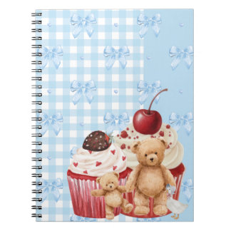 Cute Blue Gingham Teddy Bear & Ribbon Notizblock