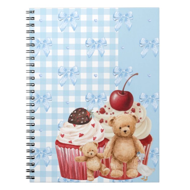 Cute Blue Gingham Teddy Bear & Ribbon Notizblock (Vorderseite)