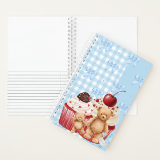Cute Blue Gingham Teddy Bear & Ribbon  Notizbuch