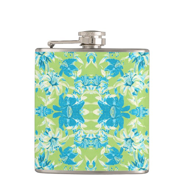 Cute blue green seamless lily floral flachmann (Vorderseite)
