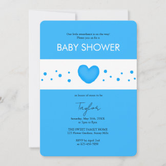 Cute Blue Heart Baby Shower Invitation