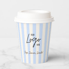 Cute Blue & Ivory Stripes Bakery Cafe Logo Pappbecher