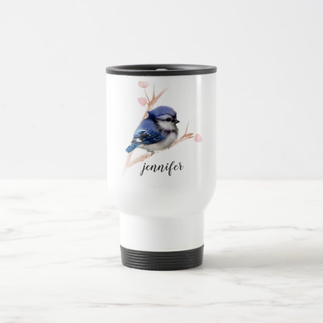 Cute Blue Jay Bird Voyage personnalisé Mug (Centre)