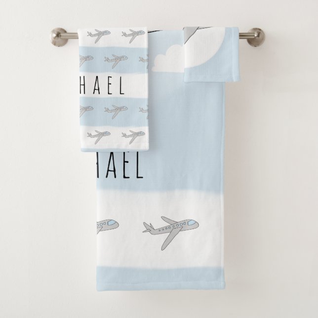 Cute Blue Kids Blue Avion Voyage Design & Nom (En situation)