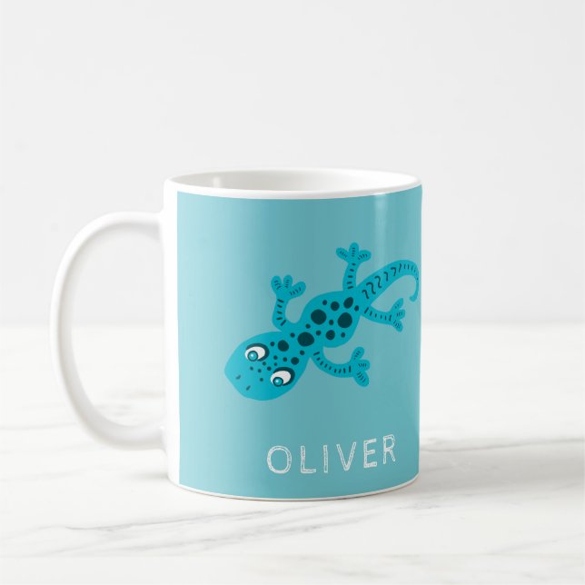 Cute Blue Lizard Gecko Nom Mug for Kids (Gauche)