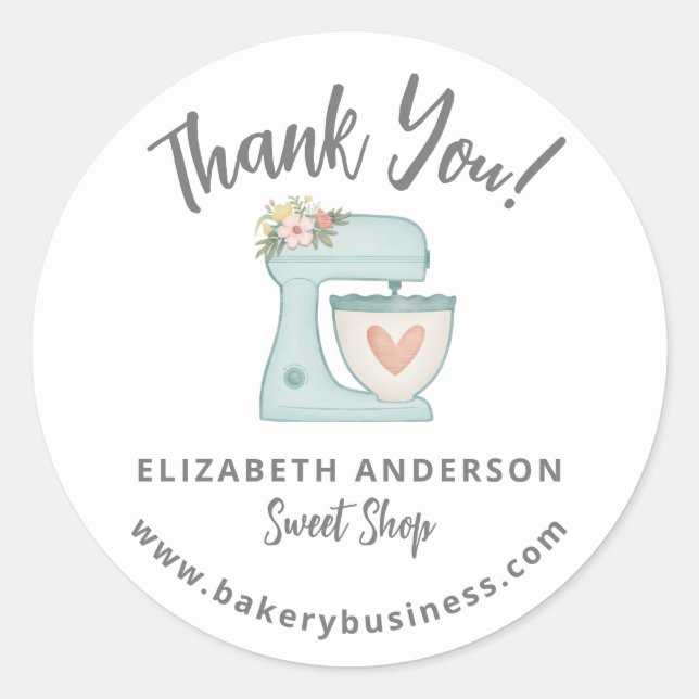 Cute Blue Mixer Boulangerie Business Merci Sticker (Devant)