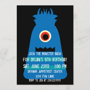 Cute Blue Monster Invitations de fête d'anniversai