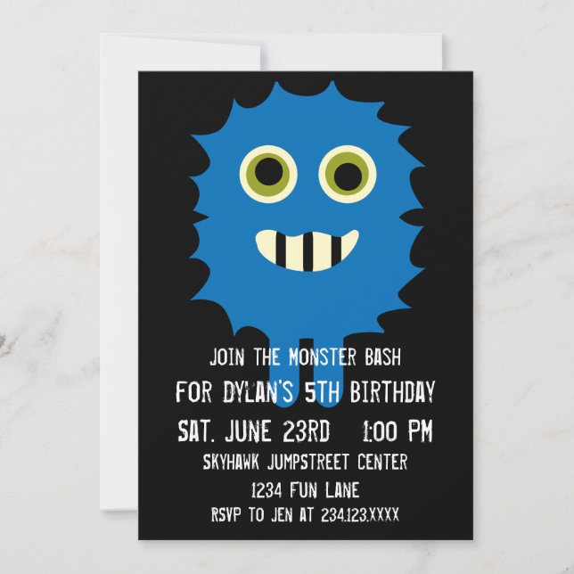 Cute Blue Monster Invitations de fête d'anniversai (Devant)