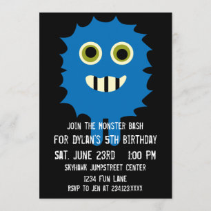 Cute Blue Monster Invitations de fête d'anniversai
