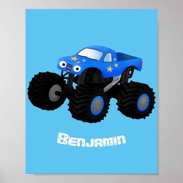 Cute blue monster truck cartoon illustration poster (Vorne)