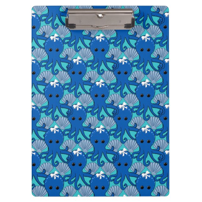 Cute Blue Octopus Clipboard Klemmbrett (Vorderseite)