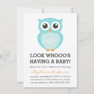 Cute Blue Owl Boy Baby Shower Invitations