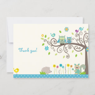 Cute Blue Owl Boy Baby shower Merci Cartes