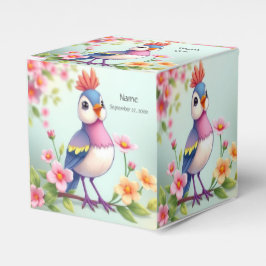 Cute Blue Pink Bird Floral Favor Box Geschenkschachtel