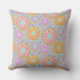 Cute Blue Pink Pastel Donuts & Hearts Kissen