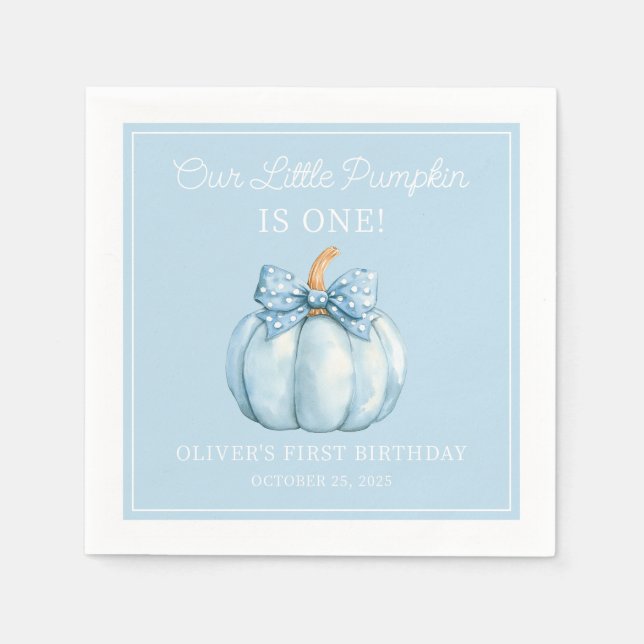 Cute Blue Pumpkin Boy Baby First Birthday Serviette (Vorderseite)