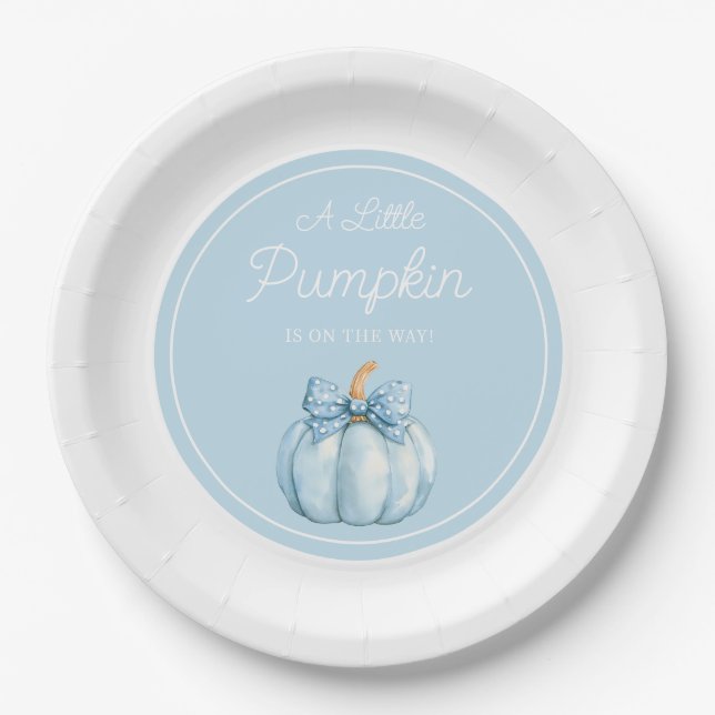 Cute Blue Pumpkin Boy Baby Shower Pappteller (Vorderseite)