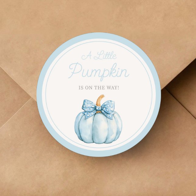 Cute Blue Pumpkin Boy Baby Shower Runder Aufkleber (Cute Blue Pumpkin Boy Baby Shower Classic Round Sticker)