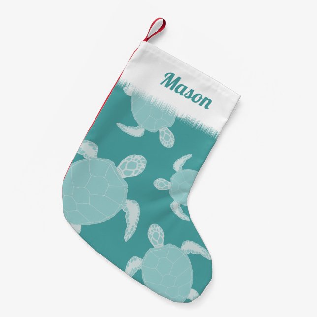 Cute Blue Sea Turtle Kleiner Weihnachtsstrumpf (Vorderansicht (hängend))