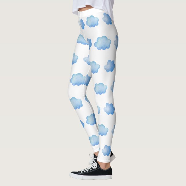 Cute Blue Sky Marble Cloud Motif Leggings Femmes (Gauche)