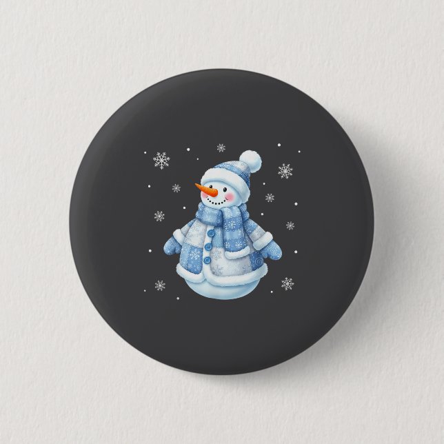 Cute Blue Snowman With Snowflakes Winter Christmas Button (Vorderseite)
