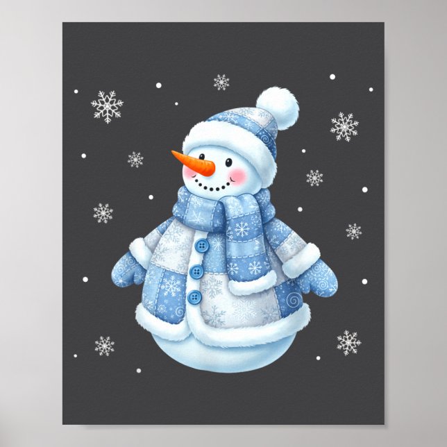 Cute Blue Snowman With Snowflakes Winter Christmas Poster (Vorne)