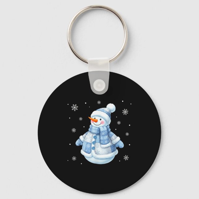 Cute Blue Snowman With Snowflakes Winter Christmas Schlüsselanhänger (Vorderseite)