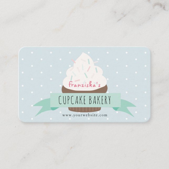 Cute Blue Sprinkings Cupcake Bakery Carte de visit (Devant)