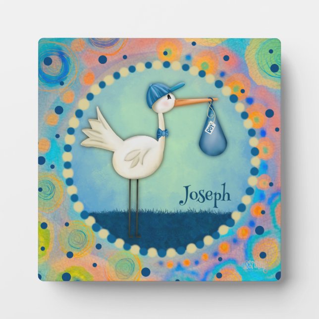Cute Blue Stork Inspirivity Plaque personnalisée (Devant)