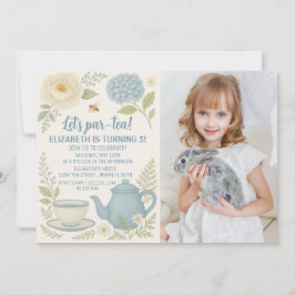 Cute Blue Tea Party Anniversaire Invitation