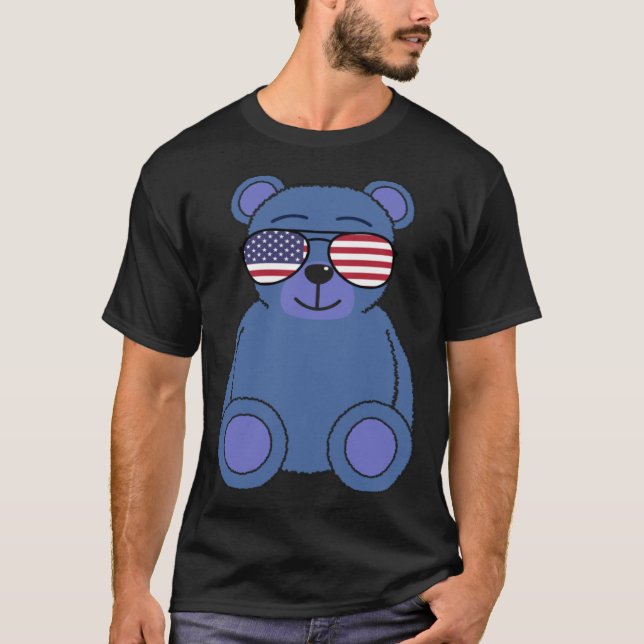 Cute Blue Teddy Bear Sunglasses 4th of July Men Wo T-Shirt (Vorderseite)