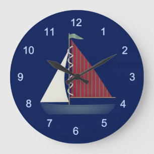 Cute Blue Toy Sailboat Große Wanduhr