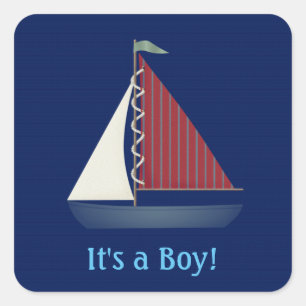 Cute Blue Toy Sailboat Quadratischer Aufkleber