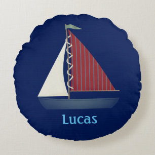 Cute Blue Toy Sailboat Rundes Kissen