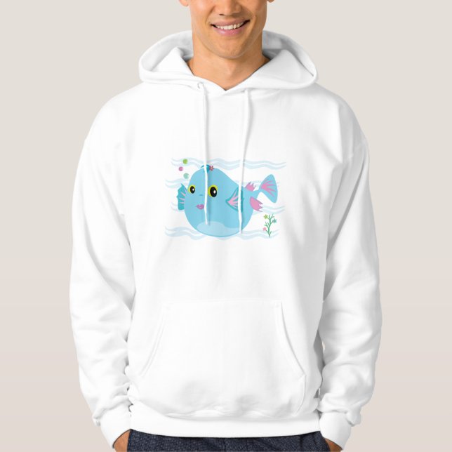Cute Blue Tropical Fish Pink Fins Hoodie (Vorderseite)