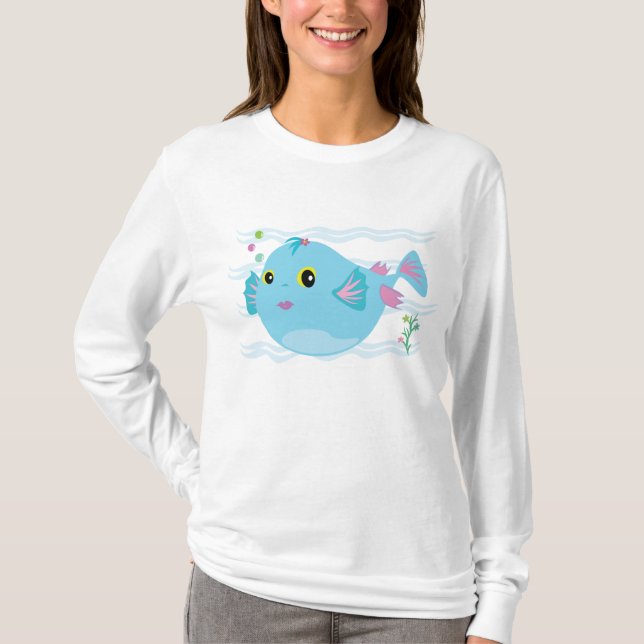 Cute Blue Tropical Fish Pink Fins T-Shirt (Vorderseite)