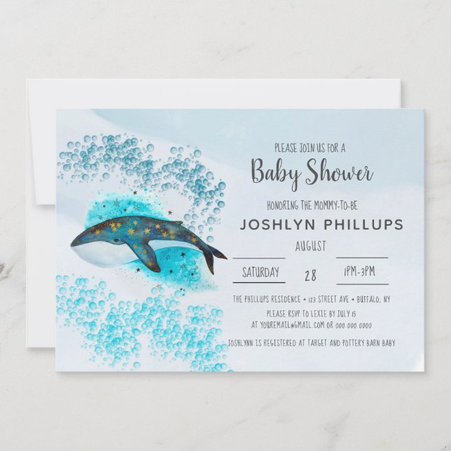 Cute Blue Whale Aquarelle Baby shower Invitation (Devant)