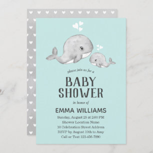Cute Blue Whale Baby shower Invitation - Garçon
