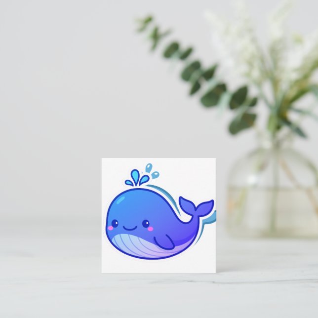 Cute Blue Whale Sticker Quadratische Visitenkarte (Stehend Vorderseite)