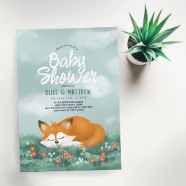Cute Blue Woodland Fox Blue Boys Baby Shower Einladung